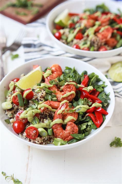 Blackened Shrimp Quinoa Bowl With Avocado Crema Gluten Free Recipe Recipe Easy Healthy