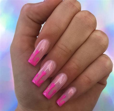 Pinterest Kream Pink Acrylic Nails Hot Pink Nails French Tip