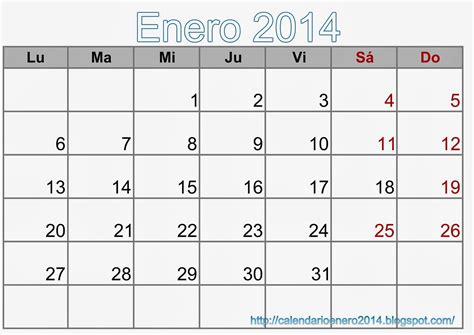Calendario Enero 2014 En Formato Pdf Calendario Para Imprimir Enero
