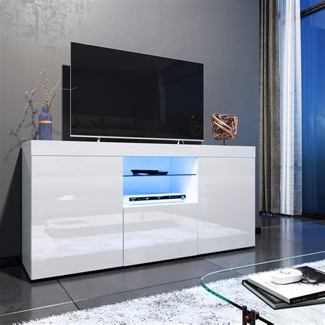 Buy Elegant Mm Led Tv Cabinet Modern White Gloss Tv Stand With Ambient Lights For Living