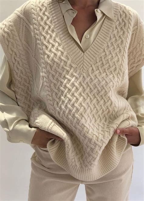 oversized cable knit vest in winter white ecru cable knit vest knit vest fashion