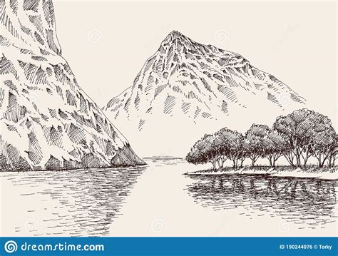 Mountain River Landscape Stock Vector Illustration Of Peak 190244076