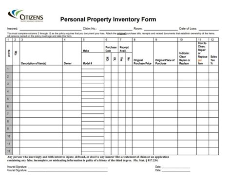Property Inventory Template | Free Word Templates