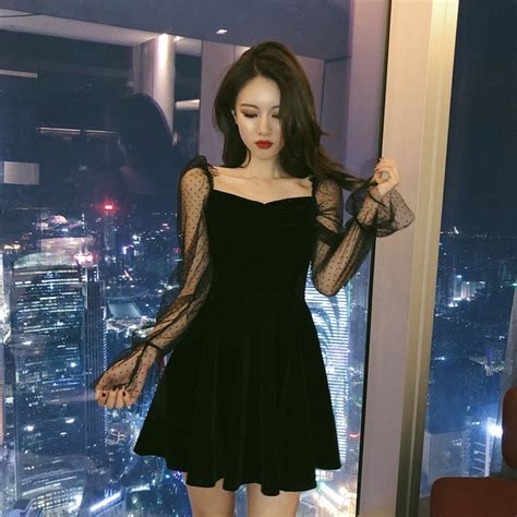 Fashion Temperament Womens Clothing Sexy Korean Black Short Dresses