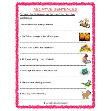 English Negative Sentences Worksheet 6 Grade 2 Estudynotes Sample