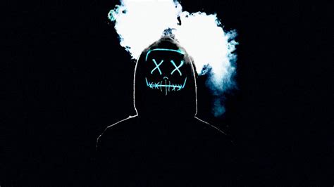 Man 4k Wallpaper Led Mask Amoled Smoke Black Background Anonymous