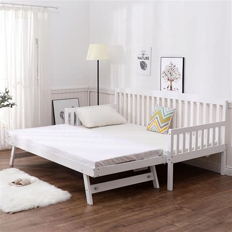 Madrid Single White 3ft Wooden Day Bed With Pull Out Trundle Guest Bed