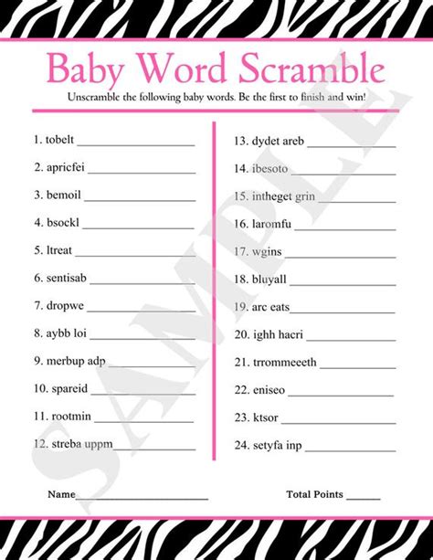 I am also sharing a printable answer key at the end of this page that you can print to check the answers given by the players. Instant Download Printable Baby Word Scramble by jessica91582