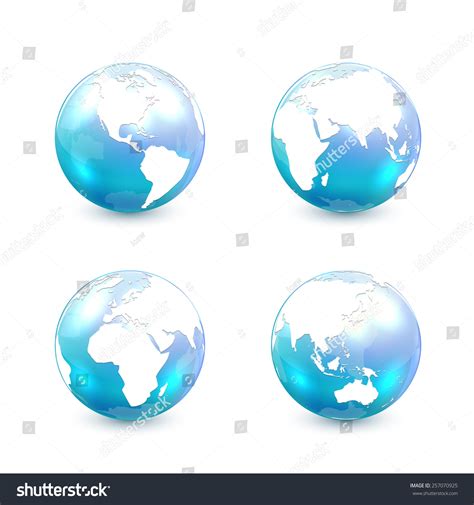 Set Blue Globes Isolated On White Stock Vector 257070925 Shutterstock