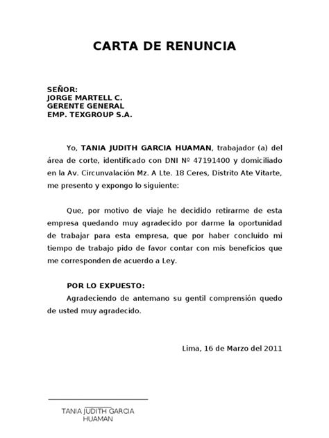 Carta De Renuncia Laboral Voluntaria Y Agradecimiento Ecuador W Carta De