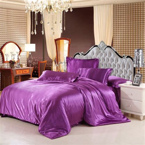2016 Hot Mitation Silk Quilt Violet Satin Sheets Cotton Solid Satin Duvet Cover Set King Size