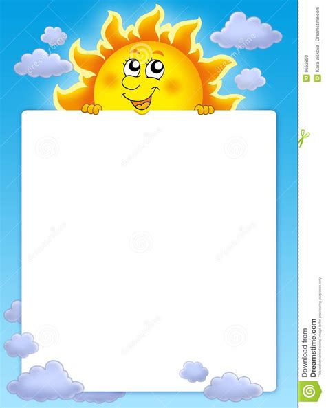 Frame With Cute Lurking Sun Stock Photo Image 9653850
