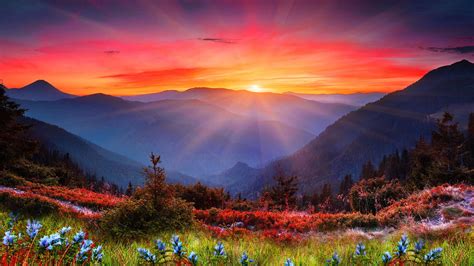 Cool Mountain Sunset Fantasy Hd Wallpaper Preview