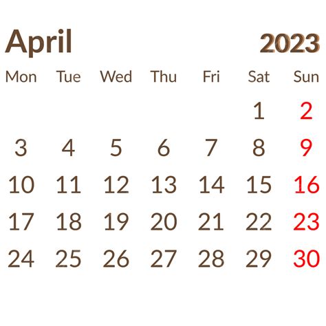 Simple Style Otter Brown April 2023 Calendar April 2023 Calendar 2023
