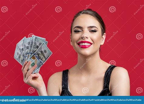 Girl Holding Cash Money In Dollar Banknotes Woman Holding Lots Of