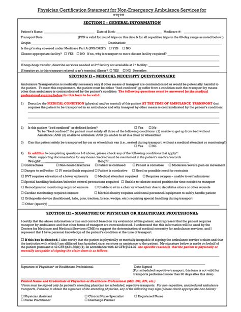 Physician Certification Statement For Non Emergency