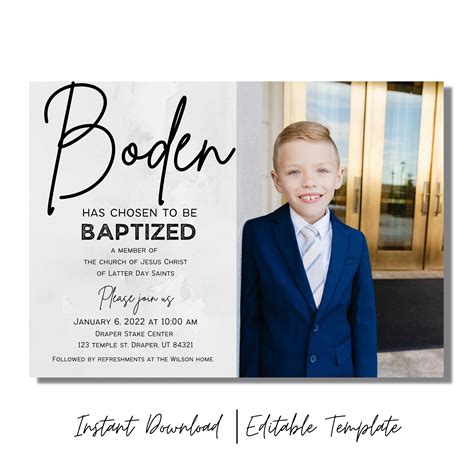 Boys Baptism Invitation Lds Baptism Invitation Instant Etsy