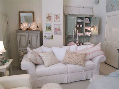 Floris Sofa In White Denim With Vintage Accessories Shabby Chic Sofa