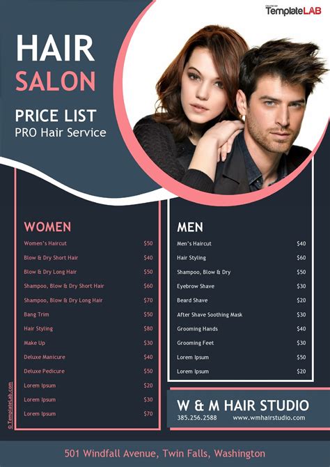 Stationery Beauty Salon Editable Hair Salon Price List Makeup Artist Price Sheet For Hair