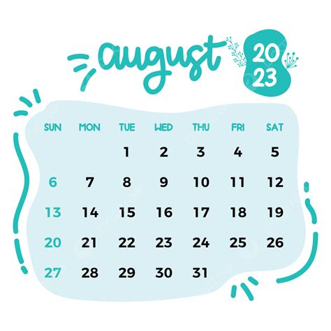 Months 2023 Vector Png Images 2023 August Month Calendar With Yellow