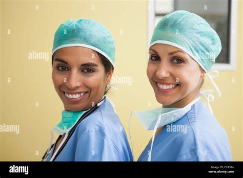 Two Smiling Nurses Stock Photo Alamy