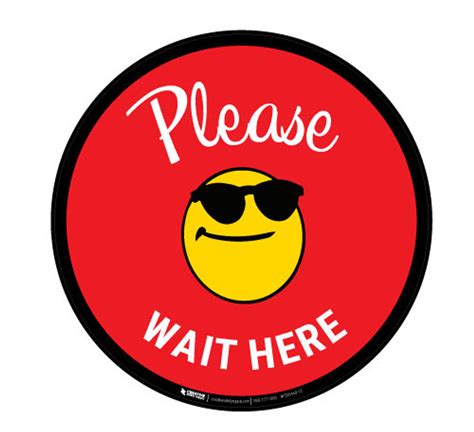 Please Wait Here With Sunglasses Emoji Red Floor Sign Creative