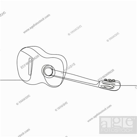 Continuous One Simple Single Abstract Line Drawing Of Acoustic Guitar In Silhouette On A White