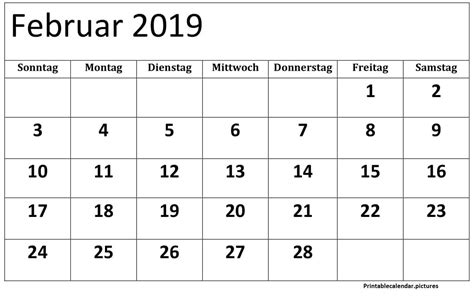 Word Calendar February 2019 Monthly Calendar Template Calendar