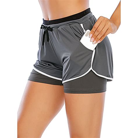 Dodoing Womens Double Layer Yoga Shorts Workout Shorts Athletic