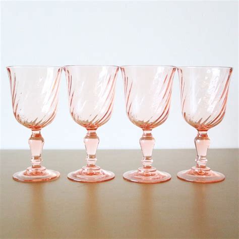 Vintage Pink Drinking Glasses 8oz Set Of 4 Pink Wine Glasses Pink Drinking Glasses Vintage Wine