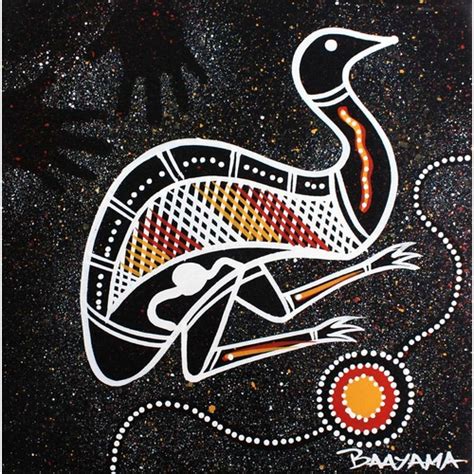 Stephen Hogarth Aboriginal Art Stretched Canvas 20cm X 20m Emu