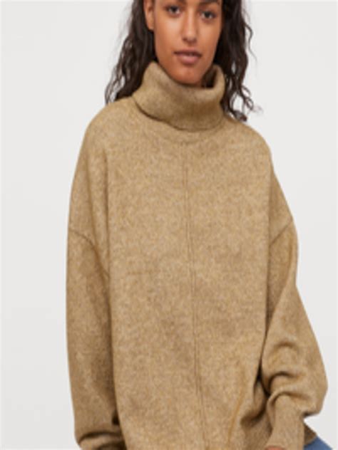 buy handm women beige solid knitted polo neck jumper sweaters for women 11061086 myntra