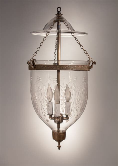 Antique English Bell Jar Lantern Pendant Light Chandelier With Wheat