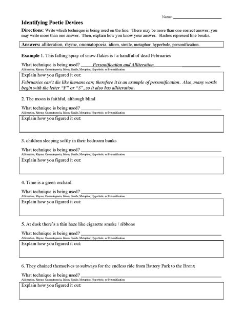 Literary Devices Worksheets