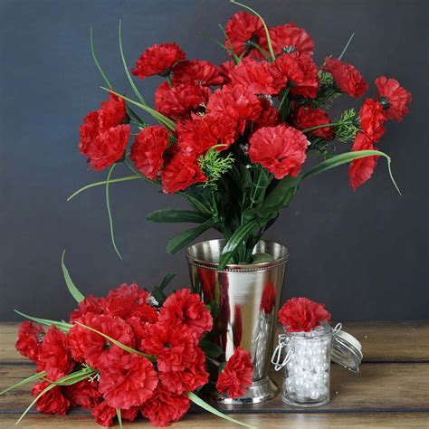 252 Artificial Red Silk Carnation Flowers Wedding Bridal Bouquet Vase