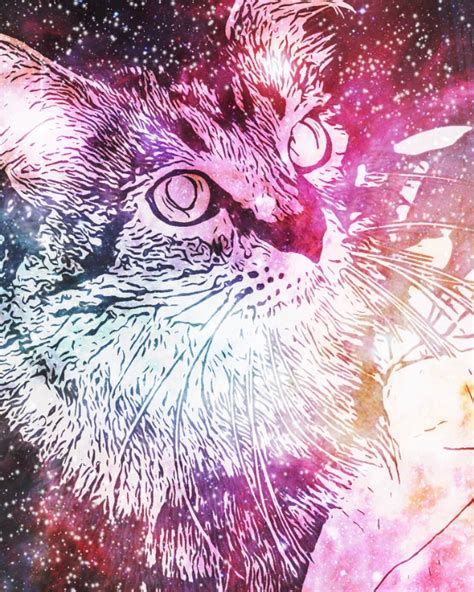 Galaxy Cat Poster Art Etsy
