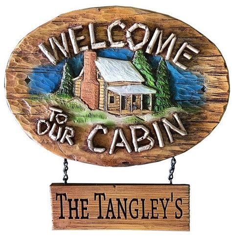 Cabin Welcome Sign Personalized With A Carved Hanging Sign Etsy