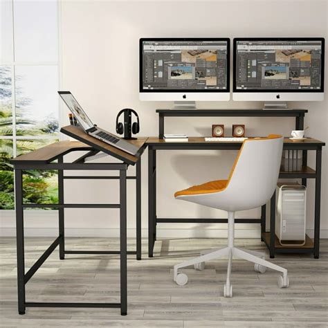Tribesigns L Shaped Computer Desk With Monitor Stand Riser 708 Inches