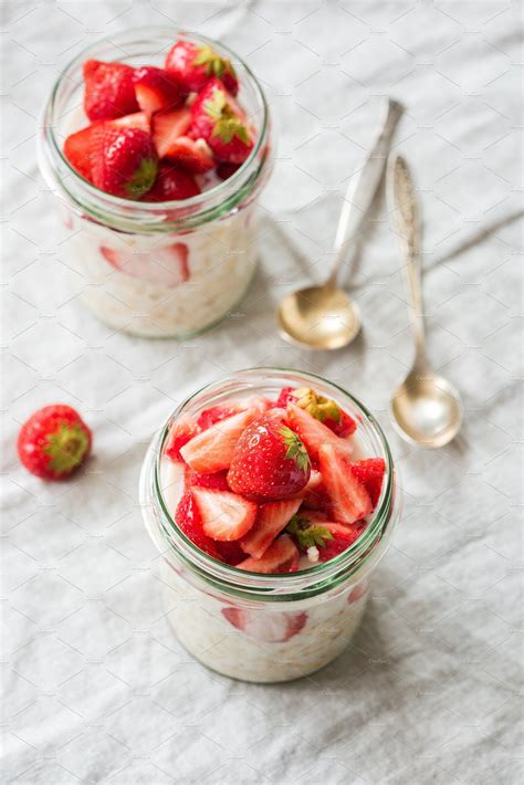 You just mix all of the ingredients together and let sit overnight in the fridge. Overnight oats with strawberries | Healthy work snacks, Food, Lifestyle photography food