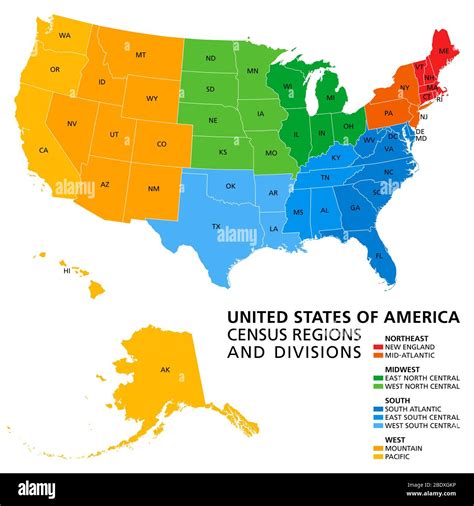 Estados Unidos Regiones Y Divisiones Del Censo Mapa Pol Tico