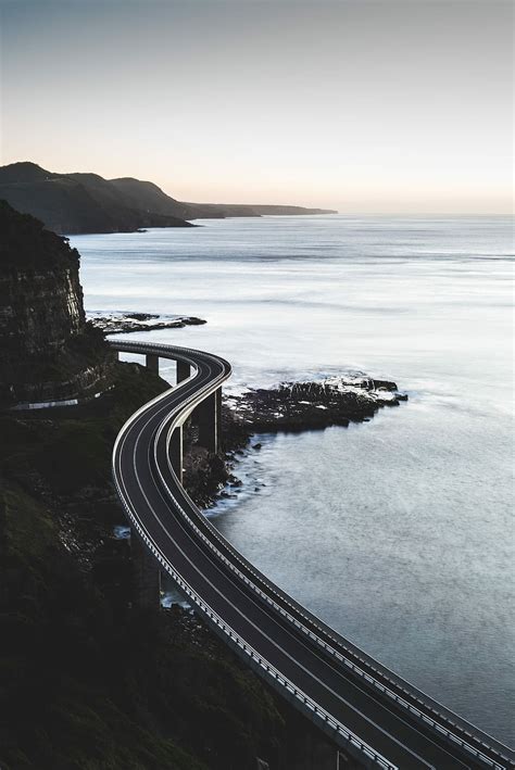 Hd Wallpaper Birds Eye View Of Curved Road Bridge Between Beach And