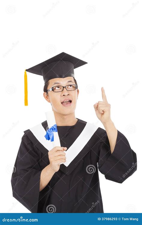 Graduation Student Thinking Some Ideas And Holding Diploma Stock Image