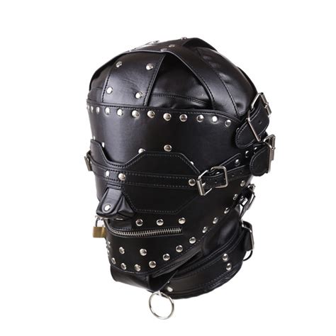 New And High Quality Full Gimp Hooded Mask Locking Blindfold Zipper Open Mouth Heads Restraint