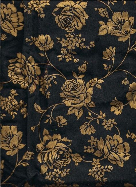 Black And Gold Floral Print Fabric 2 Yards 100 Cotton Y0129 Floral