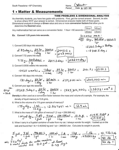 Dimensional Analysis Practice Worksheet