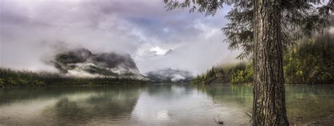 Lake British Columbia Canada Mountain Forest Clouds Turquoise Snowy