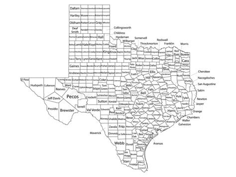 Mapa De Condados Do Estado De Texas Ilustração Do Vetor Ilustração De