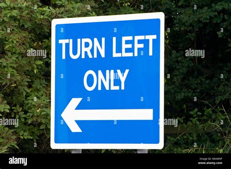 Square Blue Turn Left Only Road Sign Stock Photo Alamy