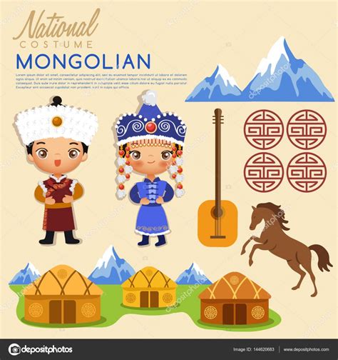 Mongolian Traditional Costumes Vector Illustration Stock Vector Image