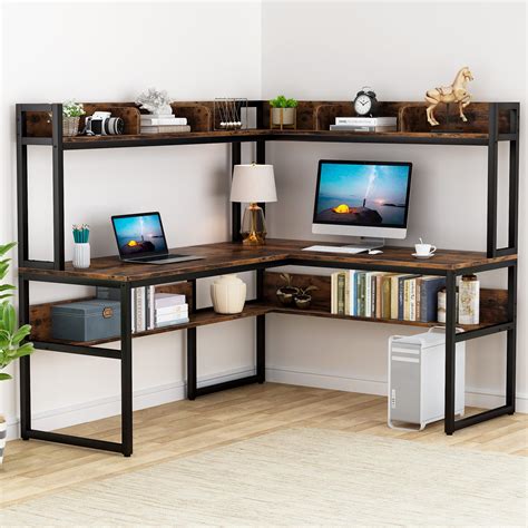 Tribesigns L Shaped Computer Desk With Hutch Storage Shelves 55 Inch